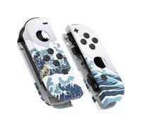 eXtremeRate The Great Wave Patterned Joy con Handheld Controller Housing with Full Set Buttons, Soft Touch Grip DIY Replacement Shell Case for Nintendo Switch Joycon & Switch OLED Joy con