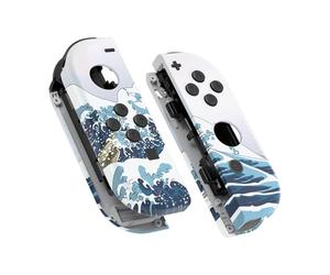 eXtremeRate The Great Wave Patterned Joy con Handheld Controller Housing with Full Set Buttons, Soft Touch Grip DIY Replacement Shell Case for Nintendo Switch Joycon & Switch OLED Joy con