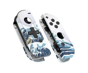 eXtremeRate The Great Wave Soft Touch Joy con Handheld Controller Housing (D-Pad Version) with Full Set Buttons, DIY Replacement Shell Case for Nintendo Switch Joycon & Switch OLED Joy con