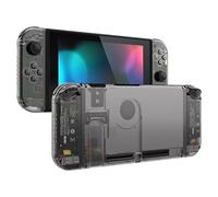 eXtremeRate Transparent Clear Black Back Plate for Nintendo Switch Console, NS Joy con Handheld Controller Housing with Full Set Buttons, DIY Replacement Shell for Nintendo Switch