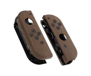 eXtremeRate Wood Grain Patterned Soft Touch Grip Joy con Handheld Controller Housing with Full Set Buttons, DIY Replacement Shell Case for Nintendo Switch Joycon & Switch OLED Joy con