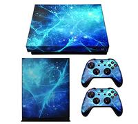eXtremeRateFull Set Faceplates Skin Stickers for Xbox One X Console Controller with 2 Pcs Home Button Decals - Blue Galaxy