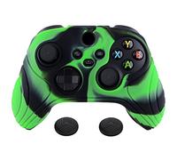 eXtremeRatePlayVital Samurai Edition Anti-Slip Controller Grip Silicone Skin, Ergonomic Soft Rubber Protective Case Cover for Xbox Series S/X Controller with Black Thumb Stick Caps - Green & Black