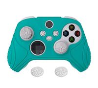 eXtremeRatePlayVital Samurai Edition Aqua Green Anti-slip Controller Grip Silicone Skin, Ergonomic Soft Rubber Protective Case Cover for Xbox Series S/X Controller with White Thumb Stick Caps