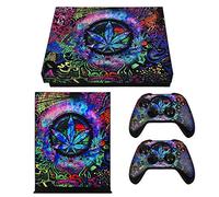 eXtremeRatePsychedelic Cannabis Full Set Faceplates Skin Stickers for Xbox One X Console Controller with 2 Pcs Home Button Decals