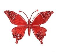 EXTRWORY 1 Piece Large Glitter Rhinestone Butterfly Christmas Ornament for Tree Holiday Decor Gold Pink Silver Red 24.5cm Plastic ABS Mesh(Red)