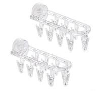 EXTRWORY 2 pcs Suction Cup Drying Rack With 9 Clips Suction Cup Clothes Drying Rack Socks Drying Rack Folding Balcony Clothes Drying Rack(Transparent)