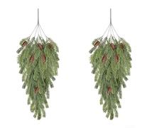 EXTRWORY 2Pcs Artificial Christmas Pine Teardrop Swag With Pine Cones Festive Door Or Wall Hanging Decoration PVC Pine Needles 30.7 Inch For Indoor Outdoor Holiday (green)