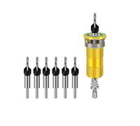 EXTRWORY 4-Flute Countersink Drill Bit Set with Depth Stop 5-25mm, Semi-Auto Clamp for Wood Metal Plastic, Carbide Tipped for DIY Woodworking Cabinetry Projects(Gold)