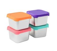 EXTRWORY 4 Pack Stainless Steel Lunch Boxes 6 Ounce Square Snack Containers With Colorful Silicone Lids For Reusable Portable Storage For School Work Picnic