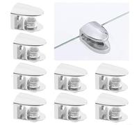 EXTRWORY 8 Pack Zinc Alloy Adjustable Glass Shelf Clamp Bracket Support Plate 6-10mm Thick Anti-Slip Rubber Pad for Cabinet Bookshelf Display Case Furniture Wardrobe Closet