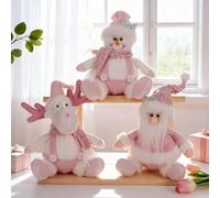 EXTRWORY Christmas Ornament Pink Glitter Plush Santa Snowman Reindeer Hanging Decor For Holiday Home Garden Tree Decoration(3pcs)