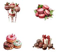 EXTRWORY Christmas Wooden Decor Set With Frame Featuring Patterns Fir Wood Waterproof Printing Red 20.3x20.3cm 4 Pieces For Indoor Hanging