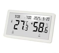 EXTRWORY Digital Hygrometer Thermometer with Large LCD Display Time Date Alarm Comfort Indicator Wall Mount or Desktop Stand for Home Office Nursery Greenhouse ABS White