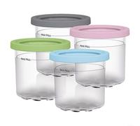 EXTRWORY For Creami Deluxe Ice Cream Cups Compatible With NC300S & NC299AM, 4-Pack Plastic & Silicone Pints For Smoothies And Desserts, Gray Pink Green(4-piece pack)