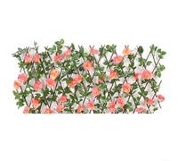 EXTRWORY Garden Screening, Trellis Expanding Wooden Fence with Silk Flowers, For Indoor And Outdoor Decoration (Dark Pink)