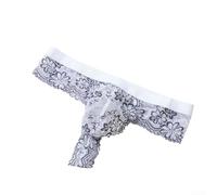 EXTRWORY Men Lace Mesh Erotic Underwear With Bulge Pouch See Through G String Thongs Floral Printing Low Waist Breathable Panties For Intimate Wear Blue(White)