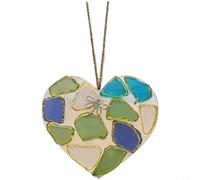 EXTRWORY Sea Glass Heart Pendant Handmade Blue Glass Wall Decor Beach Cottage Style Elegant Hanging Ornament For Home Living Room Bedroom Decoration