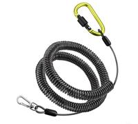 EXTRWORY Spiral Fishing Lanyard For Retractable Safety Coiled Cord Black Telescopic Up To 500Cm With Double Buckles And Steel Wire For Outdoor Anglers(1.5M bold version)