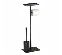 EXTRWORY Standing Toilet Paper Holder with for Brush Storage, Stable Base for Roll Change, No Drill Assembly for and Commercial Bathrooms, Black Carbon Steel(B)