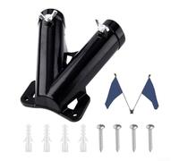 EXTRWORY Sturdy Aluminium Double Flag Pole Holder V Shape Bracket for Outdoor Use Porch Garden Camping Sites(Black)
