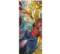 EXTRWORY Vintage Stained Glass Rose Window Decal Static Clings Floral Films For Home Kitchen Office Living Room Decor Retro PVC Sheet(UV26Y80484S_R)