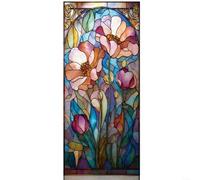 EXTRWORY Vintage Stained Glass Rose Window Decal Static Clings Floral Films For Home Kitchen Office Living Room Decor Retro PVC Sheet(UV26Y80487S_R)