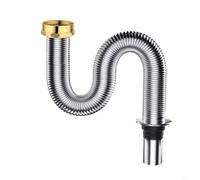 EXTRWORY Waste Pipe Bathroom Sink Drain Pipe 304 Stainless Steel Flexible Siphon Hose For Basin Waste Outlet Silver 1(150cm)