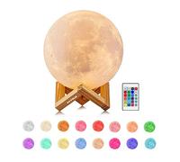 EXTSUD Full Moon Lamp, LED Lunar Night Light Remote Control Table Lamp Dimmable Brightness 16 Main Colors, 4 Light Conversion Modes with USB Charging Moonlight Gift with Wooden Holder (15 CM)