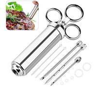 EXTSUD Meat Injector Syringe, Stainless Steel Marinade Flavor Injector Kit with 3 Needles and 2 Needles Cleaner Best for BBQ, Grilling, Baking and Cooking
