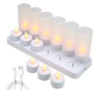 EXTSUD Rechargeable Flameless Candle, 12 Pcs Warm White LED Flickering Tea Lights and 12 Frosted Cups, Comes with Charging Base, No Battery Needed
