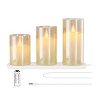 EXTSUD Rechargeable Flameless Candle, Set of 3 Flickering Glass LED Candles with Charging Base and Remote Control, Tea Lights with Timer Function for Festival Wedding Party Decoration