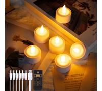 EXTSUD Rechargeable LED Tea Lights | 6 Pack Electric LED Candles with Remote & Timer | USB Charging Flameless Tealight with 5 Brightness Levels for Wedding Halloween Christmas Festival Table Decor