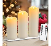 EXTSUD Set of 3 Rechargeable Real Wax LED Candles with Flickering Flame, Remote Control and Charging Station, Perfect for Weddings, Parties, and Home Decor, White