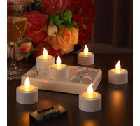 EXTSUD Set of 6 Rechargeable LED Tea Lights- Flickering Flame, Charging Station, and Remote - Perfect for Christmas, Birthdays, Weddings, Tables, Restaurants, and Hotels, Yellow