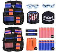 EXTSUD Kids Tactical Vest, 2 Sets Tactical Vest for Nerf Guns N-Strike Elite Series with 80Pcs Refill Darts, 2 Reload Clips, 2 Tactical Masks, 2 Wrist Bands and 2 Protective Glasses