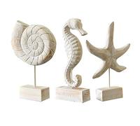 Exttlliy 3pcs Wood Handmade Beach Nautical Style Figurines Starfish/Conch/Seahorse Statue Home Decor