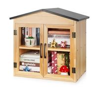 Exttlliy Outdoor Library Outdoor Book Box Storage Small Wooden Cabinet Little Literature Box for Neighborhoods Community and Schools Sharing Books, Flyers, Newspapers, Food and Art (D)
