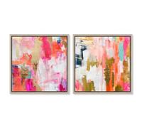 Exuberant Hues Duo Framed Canvas Print Modern Wall Art Set by Art Remedy, Natural Oak Frame, 24 x 24