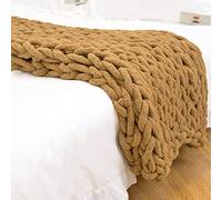 Exuberia Chunky Chenille Yarn For Blanket,Super Bulky Soft Thick Fluffy Washable Big Yarn For Hand Knitting Extreme DIY Arm Knitting Throw Rugs Pillow, Light Coffee