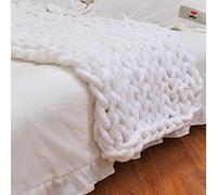 Exuberia Chunky Chenille Yarn For Blanket,Super Bulky Soft Thick Fluffy Washable Big Yarn For Hand Knitting Extreme DIY Arm Knitting Throw Rugs Pillow, White