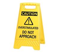 EXUBERIUM Caution Overstimulated Do Not Approach Office Decor, Funny Desk Sign for Women Coworkers, Sarcastic Plaque with Phone Holder Mirror Function, Humorous Gag Gifts for Birthday Tax Season