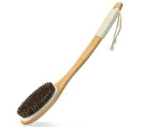 Exun Bamboo Shower Brush with Curved Long Handle, 16.7 Inches, Natural Bristles Exfoliating Scrubber for Men & Women