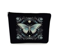 EXUQO Moth Butterfly Small Makeup Bags,Tarot Black Cosmetic Bag Gift for Girls,Best Gift for Sister Daughter Friend Zipper Pouch
