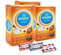 Exure 42pk Flavoured Condoms Bulk for Men - Strawberry, Cherry & Blackcurrant - Ultra Thin Latex for Oral, Safer Sex & Contraception - Lightly Lubricated, Tested, Designed for His & Her Extra Pleasure