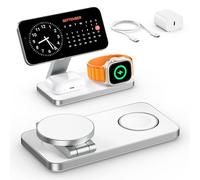 EXW 3 in 1 Magnetic Wireless Charging Station,Fast Wireless Charger for iphone 17/16/15/14/13/12,Charging Station for Apple Watch and AirPods(20W Adapter Included) White