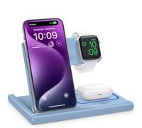 EXW Charging Station,3 in 1 Wireless Charger for iPhone 17/16/15/14/13Pro/12/11/XR/8, Fast Charger for Airpods Pro/4/3/2 and iWatch (Not Adapter,Blue)