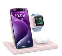 EXW Charging Station,3 in 1 Wireless Charger for iPhone 17/16/15/14/13Pro/12/11/XR/8, Fast Charger for Airpods Pro/3/2 and iWatch (Not Adapter,Pink)