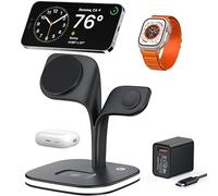 Magnetic Wireless Charger,5 in 1 MagSafe Wireless Charging Station Compatible with iPhone 16/15/14/13/12/Pro/Pro Max/Mini, for Apple Watch Ultra/10/9/8/7/6/SE/5/4/3/2, AirPods 3/2/ Pro (with Adapter)