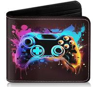 EXXBYELI Boys Wallet Gamepad Leather Wallets Credit Id Card Cash Holder Black Rfid Blocking Zipper Cute Cool Funny Aesthetic Wallets With Coin Pocket Id Window Teen Wallets for Boys Teenager Wallet,